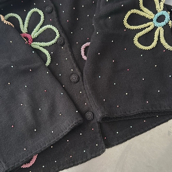 MICHAEL SIMON Beaded Flower Cardigan Black Y2K Retro Whimsical Collectible Sz 1X - Picture 17 of 17